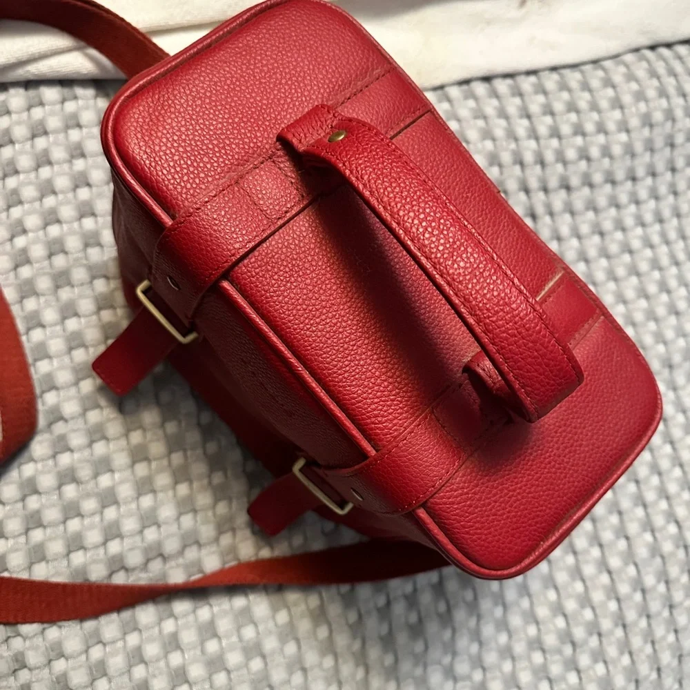 Stylish Red Leather Camera Bag